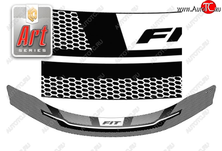 2 199 р. Дефлектор капота CA-Plastiс  Honda Fit ( GP,GK,  3,  3 GP,GK) (2013-2020)  дорестайлинг, GP,GK 1-ый рестайлинг, 2-ой рестайлинг (Серия Art черная)  с доставкой в г. Керчь
