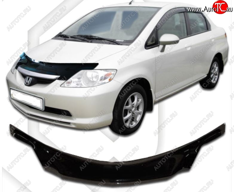 2 199 р. Дефлектор капота (D-6;7;8;9) CA-Plastiс exclusive Honda Fit Aria GD дорестайлинг седан (2002-2005) (Classic черный, Без надписи)  с доставкой в г. Керчь