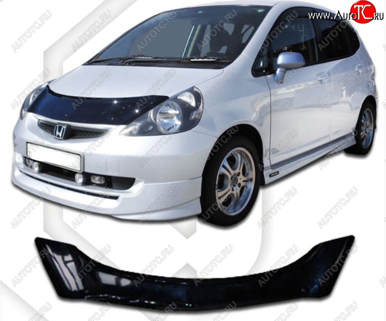 2 159 р. Дефлектор капота GD1-GD4 CA-Plastic  Honda Fit  1 (2001-2007) GD дорестайлинг, GD 1-ый рестайлинг, GD 2-ой рестайлинг (Classic черный, Без надписи)  с доставкой в г. Керчь