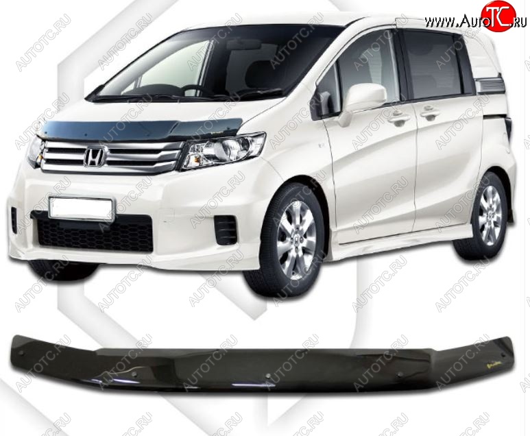1 899 р. Дефлектор капота CA-Plastiс  Honda Freed Spike  1 (2010-2011)  дорестайлинг минивэн (Classic черный, Без надписи)  с доставкой в г. Керчь