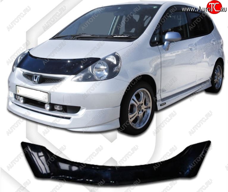 2 159 р. Дефлектор капота CA-Plastic  Honda Jazz (2001-2008) (Classic черный, Без надписи)  с доставкой в г. Керчь