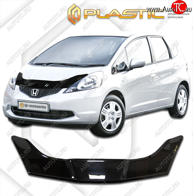 3 199 р. Дефлектор капота CA-Plastic Honda Jazz (2008-2015) (Classic черный, Без надписи)  с доставкой в г. Керчь