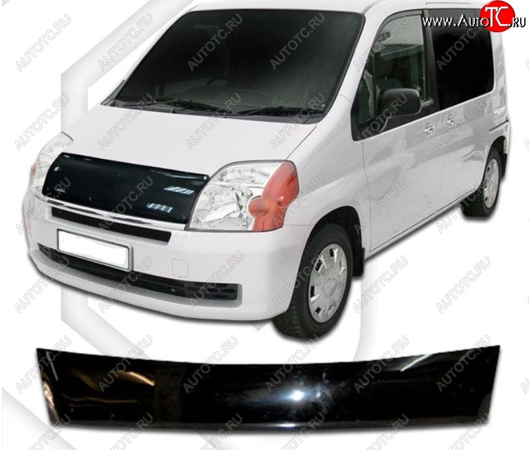 2 199 р. Дефлектор капота (GB1, GB2) CA-Plastiс exclusive Honda Mobilio 1 GB1,GB2 дорестайлинг (2001-2003) (Classic черный , Без надписи)  с доставкой в г. Керчь