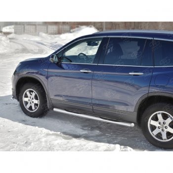 24 549 р. Пороги труба d76 с накладкой SLITKOFF (вариант №3)  Honda Pilot  YF6 (2016-2019) дорестайлинг  с доставкой в г. Керчь. Увеличить фотографию 3