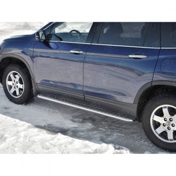 24 649 р. Пороги труба d42 с листом SLITKOFF (вариант №1)  Honda Pilot  YF6 (2016-2019) дорестайлинг  с доставкой в г. Керчь. Увеличить фотографию 4
