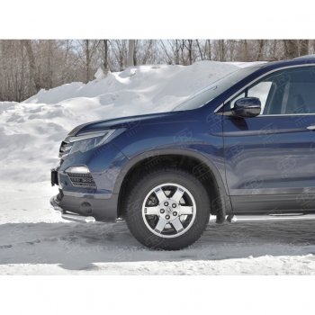 21 699 р. Защита переднего бампера (2 трубы Ø63 и 42 мм, нержавейка) SLITKOFF  Honda Pilot  YF6 (2016-2019) дорестайлинг  с доставкой в г. Керчь. Увеличить фотографию 2