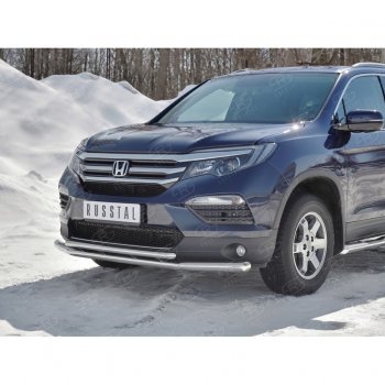 21 699 р. Защита переднего бампера (2 трубы Ø63 и 42 мм, нержавейка) SLITKOFF  Honda Pilot  YF6 (2016-2019) дорестайлинг  с доставкой в г. Керчь. Увеличить фотографию 3