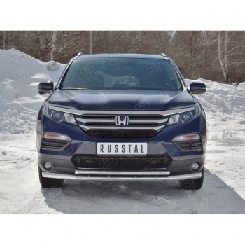 21 699 р. Защита переднего бампера (2 трубы Ø63 и 42 мм, нержавейка) SLITKOFF  Honda Pilot  YF6 (2016-2019) дорестайлинг  с доставкой в г. Керчь. Увеличить фотографию 4