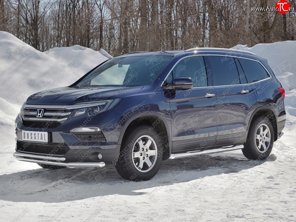 21 699 р. Защита переднего бампера (2 трубы Ø63 и 42 мм, нержавейка) SLITKOFF  Honda Pilot  YF6 (2016-2019) дорестайлинг  с доставкой в г. Керчь