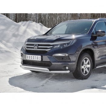 17 299 р. Защита переднего бампера (2 трубы Ø63 и 75х42 мм, нержавейка) Russtal Honda Pilot YF6 дорестайлинг (2016-2019)  с доставкой в г. Керчь. Увеличить фотографию 3
