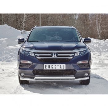 17 299 р. Защита переднего бампера (2 трубы Ø63 и 75х42 мм, нержавейка) Russtal Honda Pilot YF6 дорестайлинг (2016-2019)  с доставкой в г. Керчь. Увеличить фотографию 4