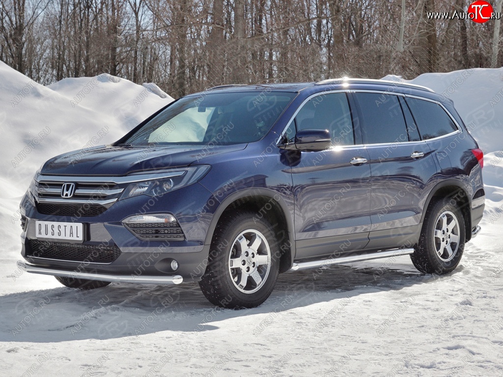 19 499 р. Защита переднего бампера (Ø63 мм, нержавейка) SLITKOFF Honda Pilot YF6 дорестайлинг (2016-2019)  с доставкой в г. Керчь