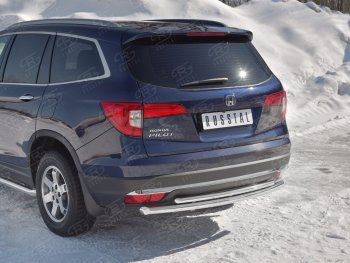 Защита заднего бампера (2 трубы Ø63 и 42 мм, нержавейка) SLITKOFF Honda Pilot  YF6 (2016-2019) дорестайлинг