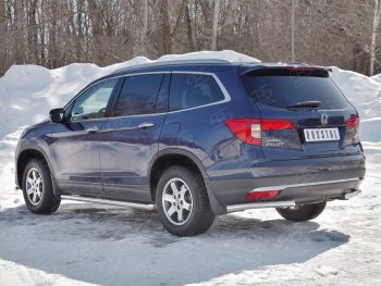 Защита заднего бампера (Ø63 мм уголки, нержавейка) SLITKOFF Honda Pilot  YF6 (2016-2019) дорестайлинг