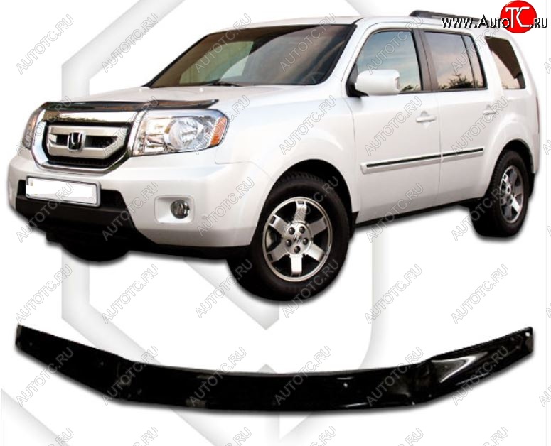 1 999 р. Дефлектор капота CA-Plastic Honda Pilot YF4 дорестайлинг (2008-2011) (Classic черный, Без надписи)  с доставкой в г. Керчь