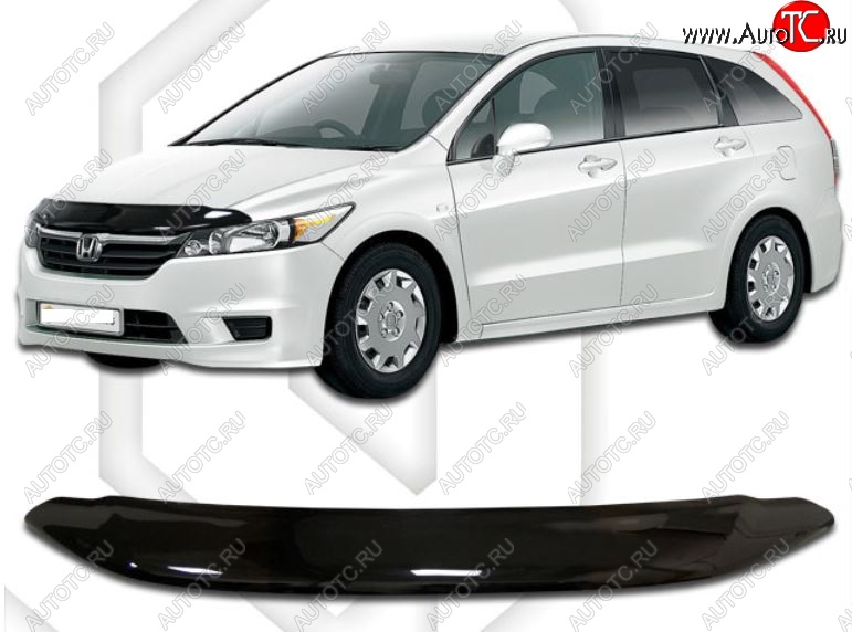 2 159 р. Дефлектор капота CA-Plastic. Honda Stream 2 RN6,RN7, RN8, RN9 дорестайлинг (2006-2009) (Classic черный, Без надписи)  с доставкой в г. Керчь
