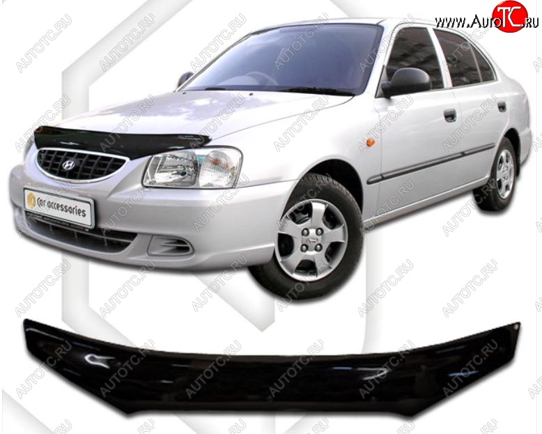 2 079 р. Дефлектор капота CA-Plastic  Hyundai Accent  2 LC (1999-2012) седан дорестайлинг (ТагАЗ) (Classic черный, Без надписи)  с доставкой в г. Керчь