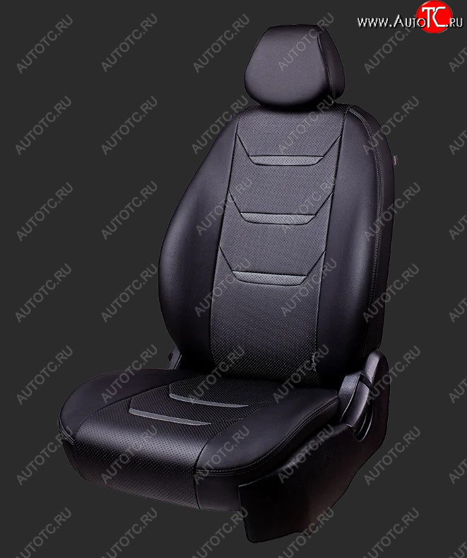 8 699 р. Чехлы для сидений Lord Autofashion Турин 2 (экокожа, спинка 40/60, 2 П-образных подголовника)  Hyundai Accent  седан ТагАЗ (2001-2012) (Черный, вставка черная и серая, строчка серая)  с доставкой в г. Керчь