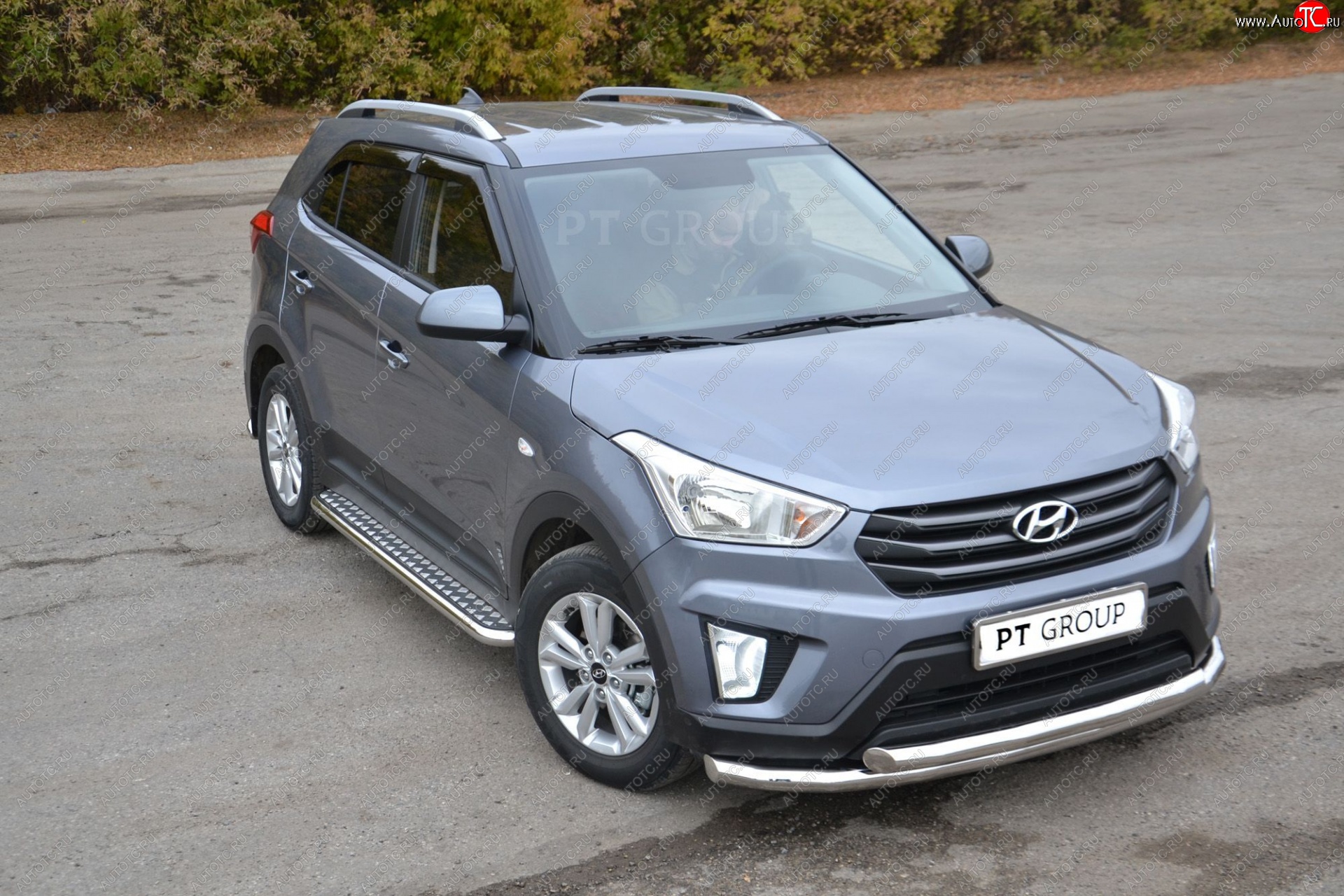 24 499 р. Порожки для ног из трубы Ø51 с алюминиевой площадкой Petroil Tuning  Hyundai Creta  GS (2015-2021) дорестайлинг, рестайлинг (Нержавеющая полированная сталь)  с доставкой в г. Керчь