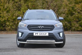 22 699 р. Защита переднего бампера двойная из труб d63/63 мм Petroil Tuning  Hyundai Creta  GS (2015-2021) дорестайлинг, рестайлинг (Нержавеющая полированная сталь)  с доставкой в г. Керчь. Увеличить фотографию 2