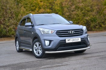 21 099 р. Защита переднего бампера одинарная из трубы d63 мм Petroil Tuning Hyundai Creta GS рестайлинг (2019-2021) (Нержавеющая полированная сталь)  с доставкой в г. Керчь. Увеличить фотографию 2