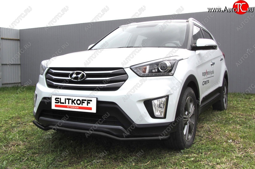 7 999 р. Защита переднего бампера Slitkoff (волна, d42, черная) Hyundai Creta GS рестайлинг (2019-2021) (Цвет: серебристый)  с доставкой в г. Керчь