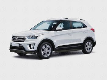 Защита порогов (Ø63 мм) SLITKOFF Hyundai Creta  GS (2015-2021) дорестайлинг, рестайлинг (торцы круглые 90°, порошковая окраска в цвет черный муар)