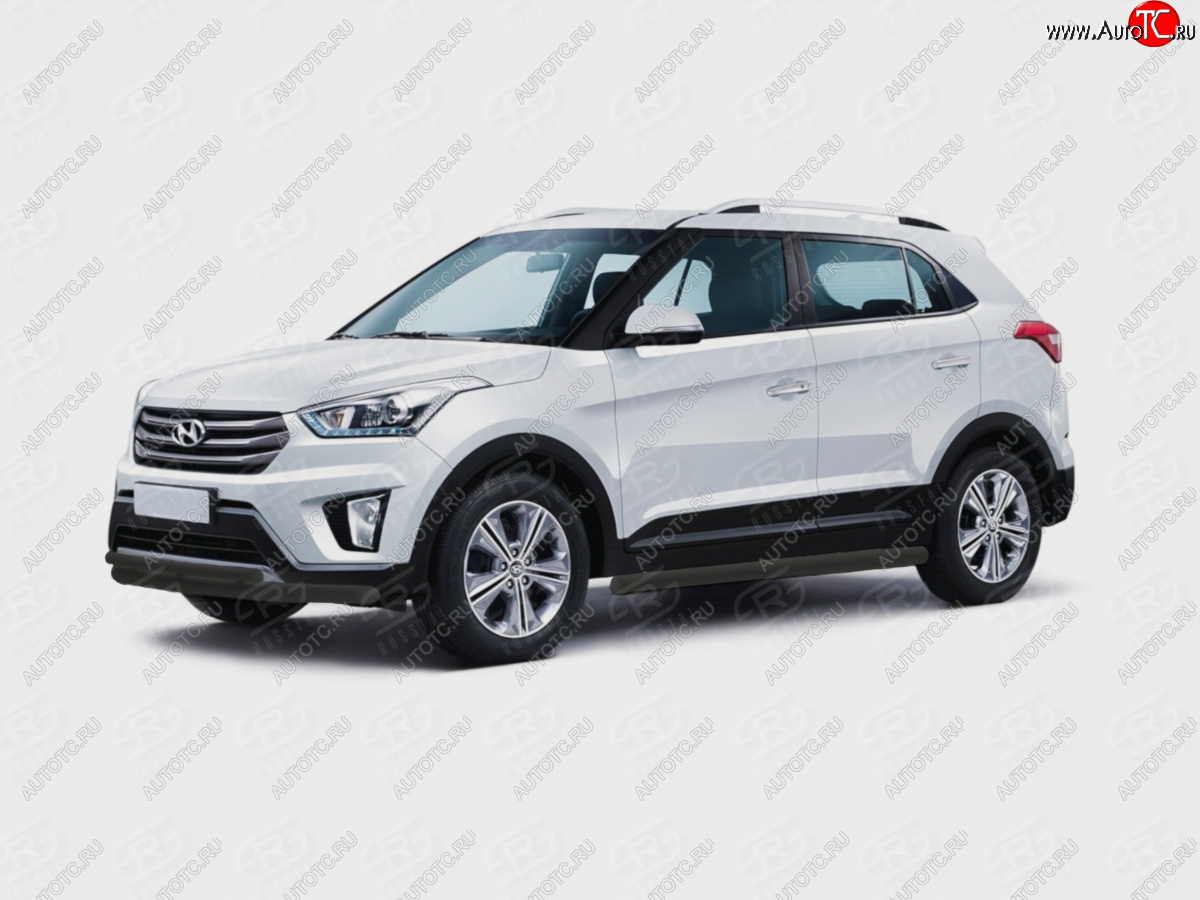 14 699 р. Защита порогов (Ø63 мм) SLITKOFF  Hyundai Creta  GS (2015-2021) дорестайлинг, рестайлинг (торцы круглые 90°, порошковая окраска в цвет черный муар)  с доставкой в г. Керчь