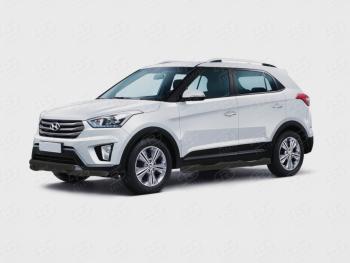 Защита порогов (Ø76 мм, с проступью) SLITKOFF Hyundai Creta  GS (2015-2021) дорестайлинг, рестайлинг (торцы со скосами 45°, порошковая окраска в цвет черный муар)