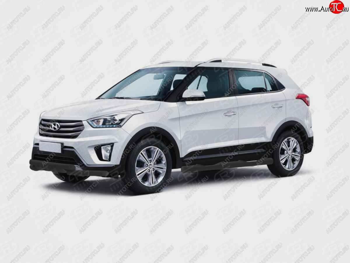 17 649 р. Защита порогов (Ø76 мм, с проступью) SLITKOFF  Hyundai Creta  GS (2015-2021) дорестайлинг, рестайлинг (торцы круглые 90°, порошковая окраска в цвет черный муар)  с доставкой в г. Керчь