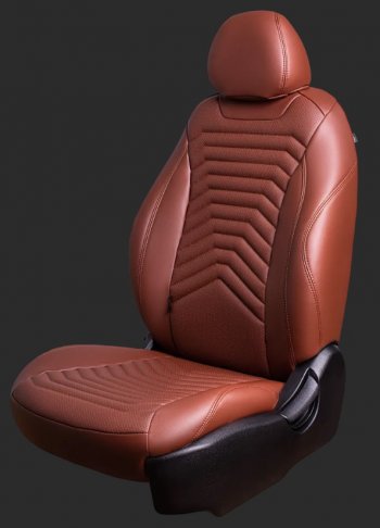 Чехлы для сидений Lord Autofashion Байрон ПРЕЗИДЕНТ (экокожа, спинка 60/40, 2 Г-образных подголовника) Hyundai Creta  GS (2015-2021) дорестайлинг, рестайлинг (Коричневый, вставка коричневая, строчка коричневая)