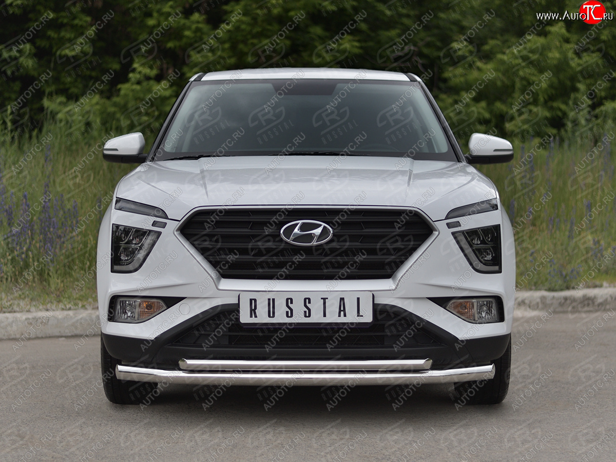 15 999 р. Защита переднего бампера (2 трубы Ø63 и 42 мм, нержавейка) SLITKOFF Hyundai Creta SU (2020-2022)  с доставкой в г. Керчь