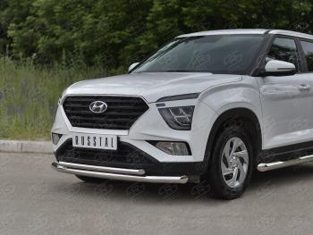 15 999 р. Защита переднего бампера (2 трубы Ø63 и 42 мм, нержавейка) SLITKOFF Hyundai Creta SU (2020-2022)  с доставкой в г. Керчь. Увеличить фотографию 2