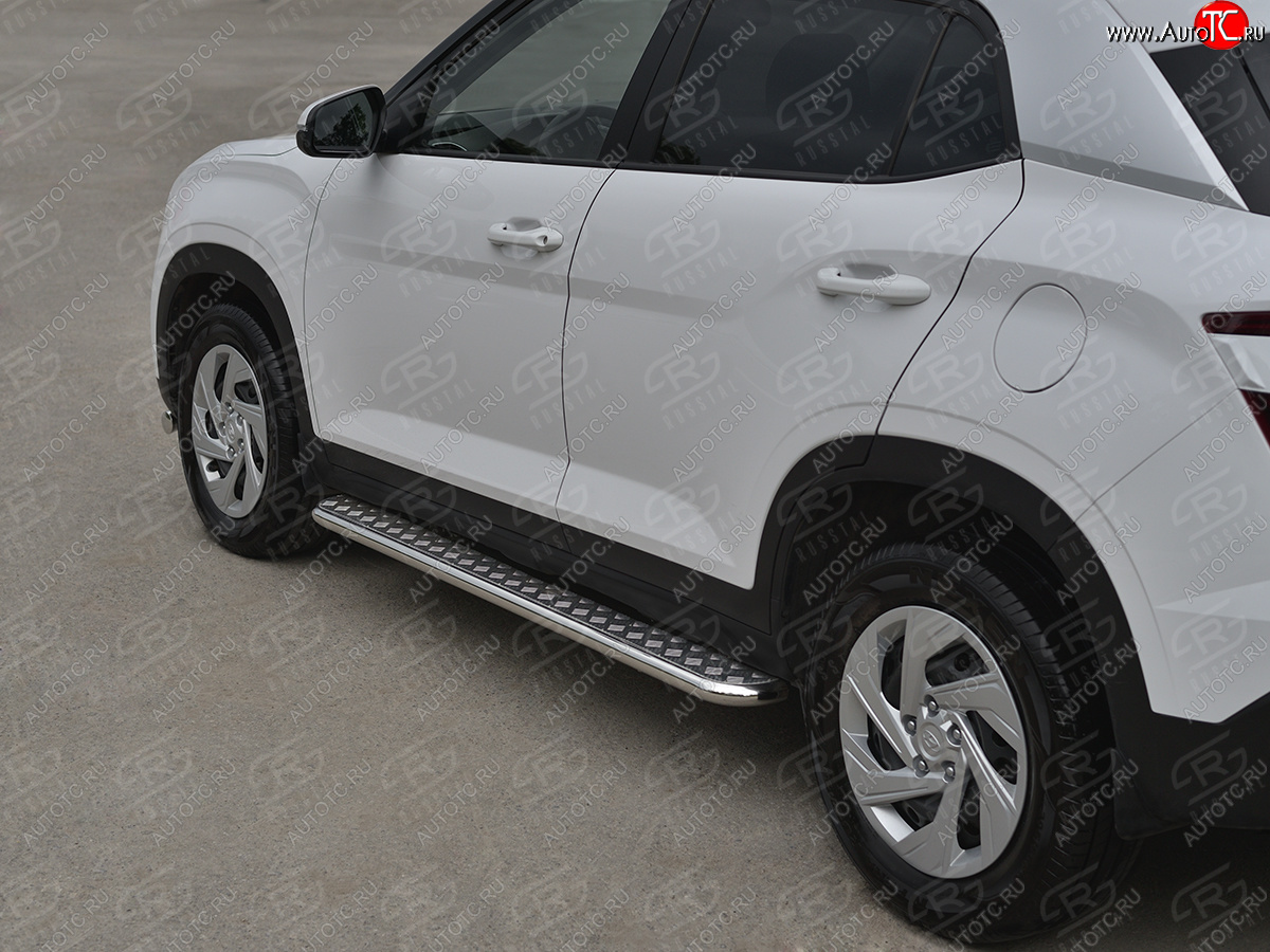 21 999 р. Порожки для ног SLITKOFF (Ø42 мм) Hyundai Creta SU (2020-2022) (лист - алюминий, профиль - углеродистая сталь)  с доставкой в г. Керчь