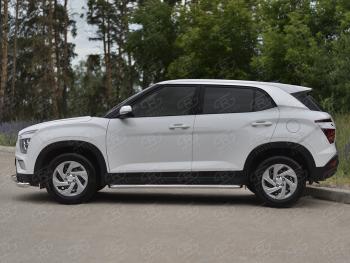 21 999 р. Порожки для ног SLITKOFF (Ø42 мм) Hyundai Creta SU (2020-2022) (лист - алюминий, профиль - углеродистая сталь)  с доставкой в г. Керчь. Увеличить фотографию 2