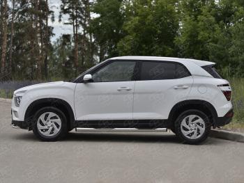 20 999 р. Защита порогов (Ø76 мм с проступью, нержавейка) SLITKOFF Hyundai Creta SU (2020-2022) (торцы с пластиковыми заглушками)  с доставкой в г. Керчь. Увеличить фотографию 2