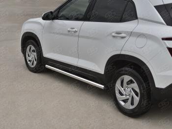 Защита порогов (Ø63 мм, нержавейка) SLITKOFF Hyundai Creta  SU (2020-2022) (торцы с пластиковыми заглушками, , полированная нержавейка)
