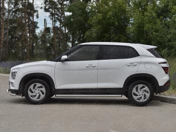 16 449 р. Защита порогов (Ø63 мм, нержавейка) SLITKOFF Hyundai Creta SU (2020-2022) (торцы с пластиковыми заглушками, , полированная нержавейка)  с доставкой в г. Керчь. Увеличить фотографию 2