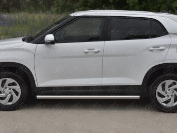 16 449 р. Защита порогов (Ø63 мм, нержавейка) SLITKOFF Hyundai Creta SU (2020-2022) (торцы с пластиковыми заглушками, , полированная нержавейка)  с доставкой в г. Керчь. Увеличить фотографию 3