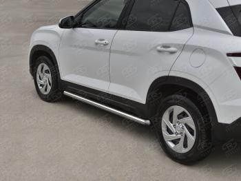 Защита порогов (Ø63 мм, нержавейка) SLITKOFF Hyundai Creta  SU (2020-2022) (круглые торцы, полированная нержавейка)