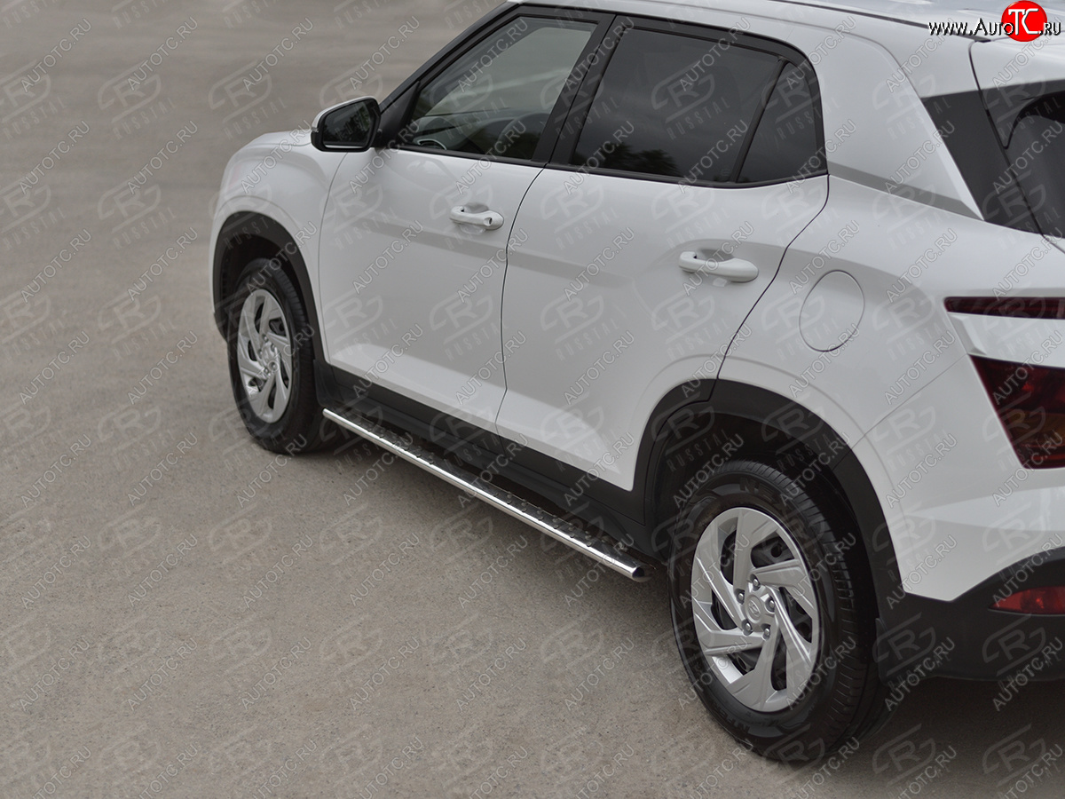 23 749 р. Защита порогов (Ø75х42 мм, с проступью) Russtal Hyundai Creta SU (2020-2022) (полированная нержавейка)  с доставкой в г. Керчь
