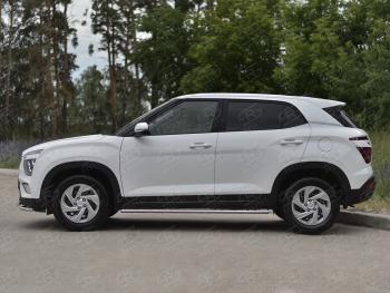 23 749 р. Защита порогов (Ø75х42 мм, с проступью) Russtal Hyundai Creta SU (2020-2022) (полированная нержавейка)  с доставкой в г. Керчь. Увеличить фотографию 2