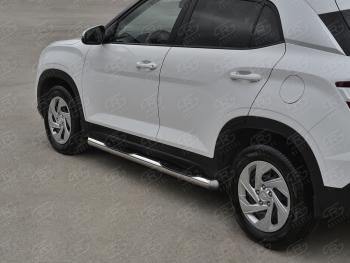 Защита порогов (Ø76 мм) SLITKOFF Hyundai Creta  SU (2020-2022) (круглые торцы, полированная нержавейка)
