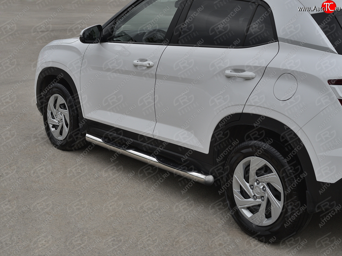 22 999 р. Защита порогов (Ø76 мм) SLITKOFF Hyundai Creta SU (2020-2022) (круглые торцы, полированная нержавейка)  с доставкой в г. Керчь