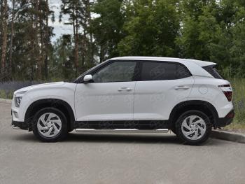 22 999 р. Защита порогов (Ø76 мм) SLITKOFF Hyundai Creta SU (2020-2022) (круглые торцы, полированная нержавейка)  с доставкой в г. Керчь. Увеличить фотографию 2