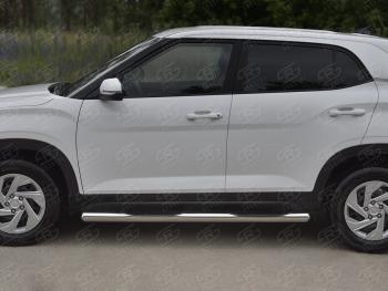 22 999 р. Защита порогов (Ø76 мм) SLITKOFF Hyundai Creta SU (2020-2022) (круглые торцы, полированная нержавейка)  с доставкой в г. Керчь. Увеличить фотографию 3