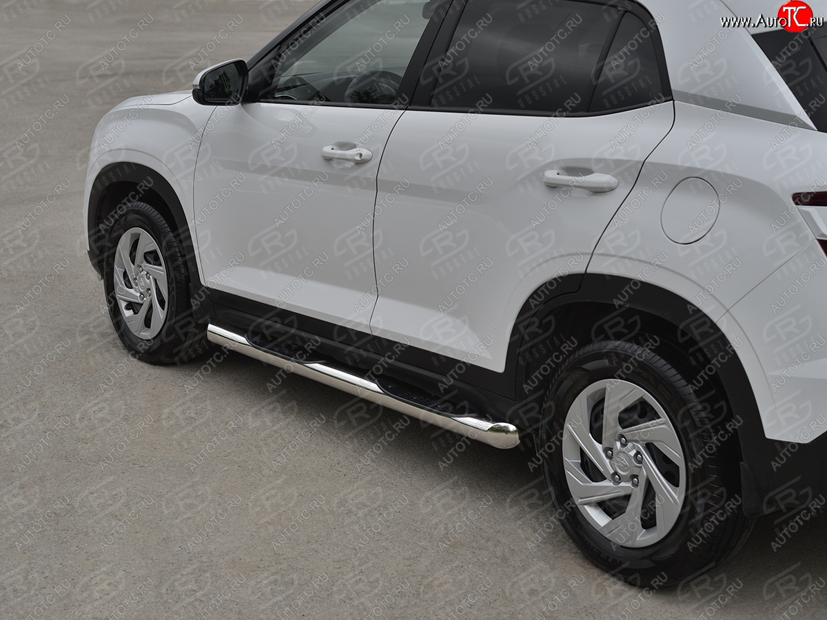 22 999 р. Защита порогов (Ø76 мм) SLITKOFF Hyundai Creta SU (2020-2022) (торцы 45°, полированная нержавейка)  с доставкой в г. Керчь