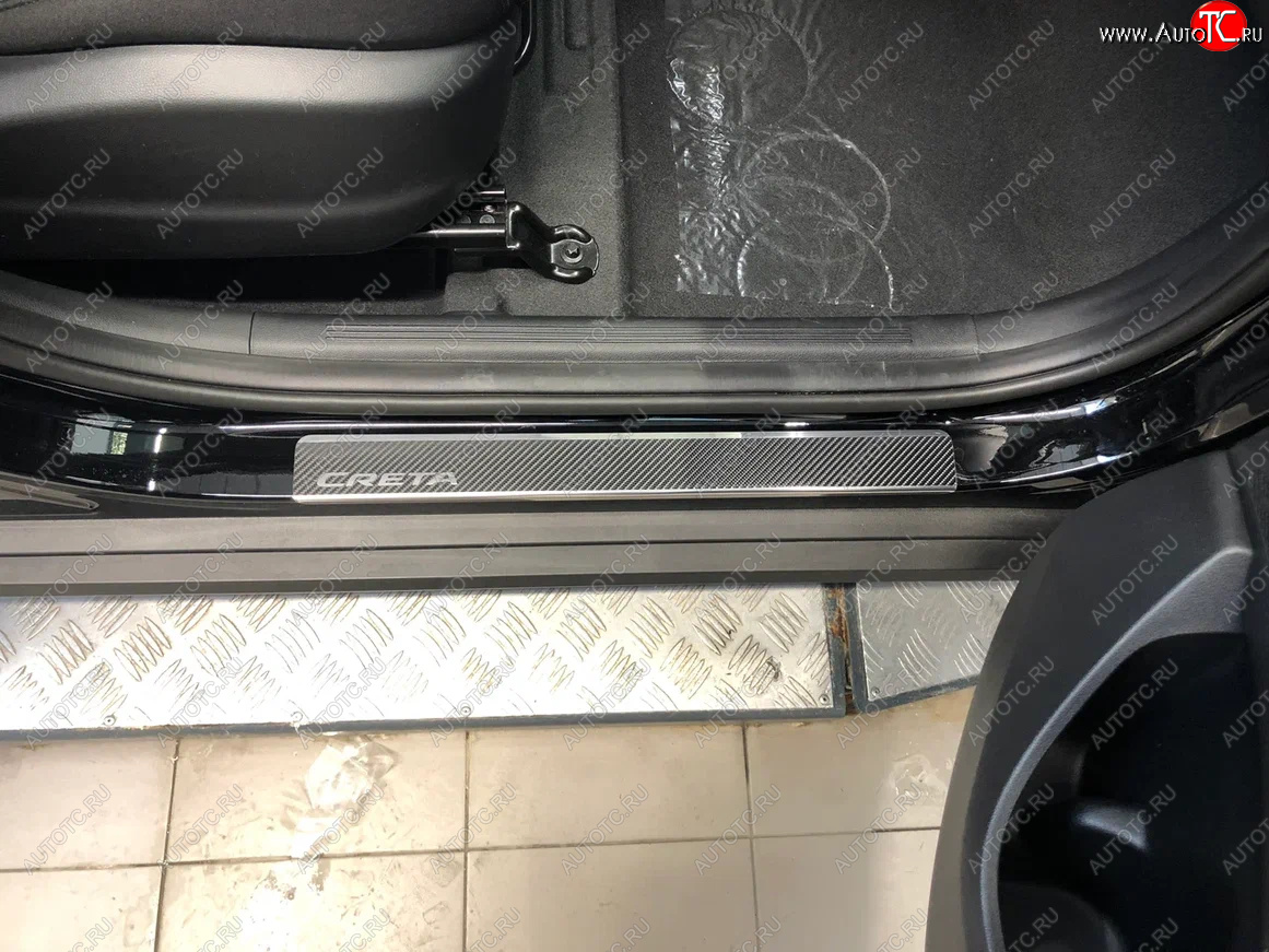 2 489 р. Накладки порожков салона INOX  Hyundai Creta  SU (2020-2022) (Нержавеющая сталь + карбон)  с доставкой в г. Керчь