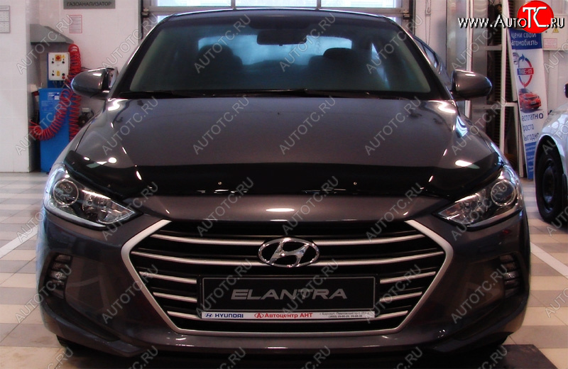 3 299 р. Дефлектор капота SIM Hyundai Elantra AD дорестайлинг (2016-2019)  с доставкой в г. Керчь