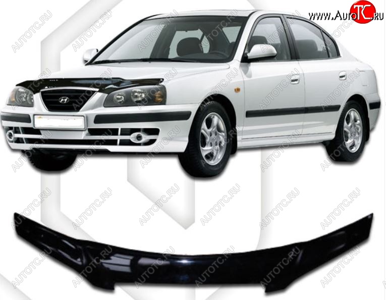 2 079 р. Дефлектор капота CA-Plastic  Hyundai Elantra  XD (2000-2003) седан дорестайлинг (Classic черный, Без надписи)  с доставкой в г. Керчь